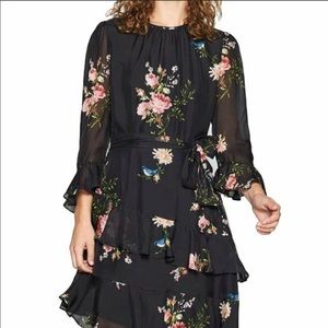 Joie Kayan Silk long sleeve floral dress 12 NWT midnight blue